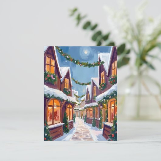 Vrolijk kerststadje Waterverf Feestdagenkaart (Staand voorkant)
