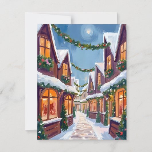 Vrolijk kerststadje Waterverf Feestdagenkaart (Voorkant)