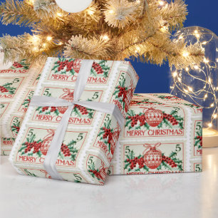 vrolijk kerststempel cadeaupapier