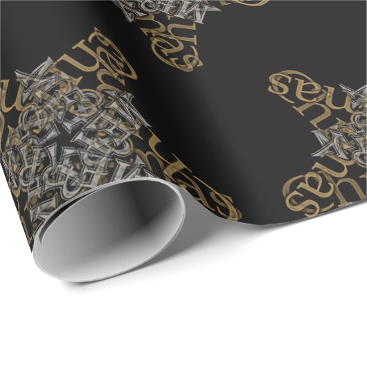 Vrolijk kerstster kalligrafie klein motief cadeaupapier (Rol Hoek)