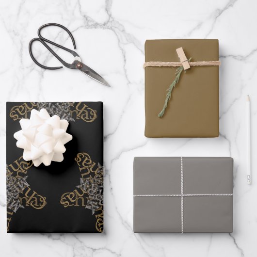 Vrolijk kerstster kalligrafie klein motief inpakpapier vel (Voorkant)