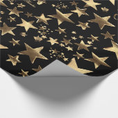 Vrolijk kerststerren Black Gold Elegant Script WR Cadeaupapier (Hoek)