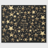 Vrolijk kerststerren Black Gold Elegant Script WR Cadeaupapier (Vlak)