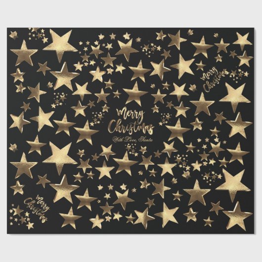 Vrolijk kerststerren Black Gold Elegant Script WR Cadeaupapier (Vlak)