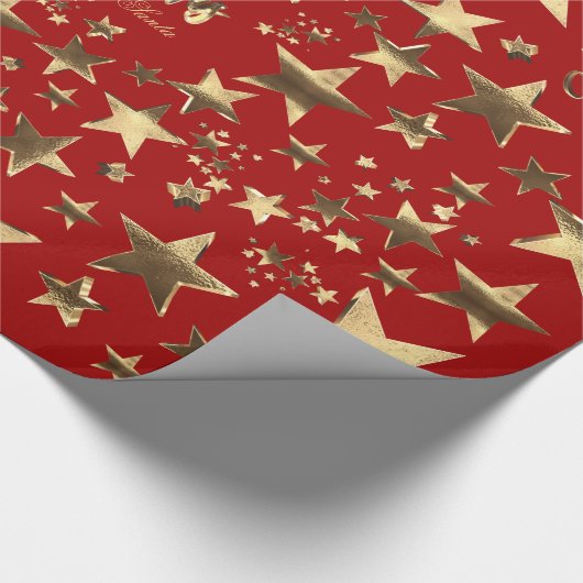 Vrolijk kerststerren Faux Gold Elegant Script Red Cadeaupapier (Hoek)