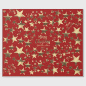 Vrolijk kerststerren Faux Gold Elegant Script Red Cadeaupapier (Vlak)