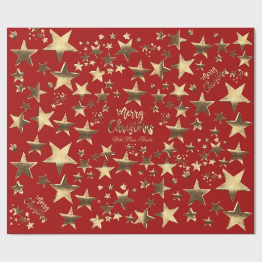 Vrolijk kerststerren Faux Gold Elegant Script Red Cadeaupapier (Vlak)