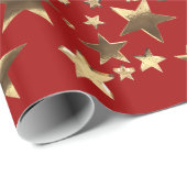 Vrolijk kerststerren Faux Gold Elegant Script Red Cadeaupapier (Rol Hoek)