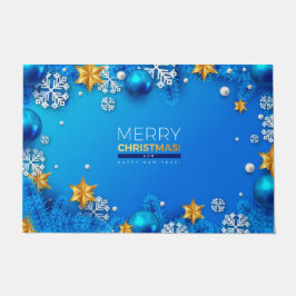 Vrolijk kerststerren gouden Ornamenten blauw Deurmat