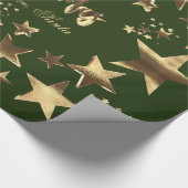 Vrolijk kerststerren Green Gold Elegant Script Cadeaupapier (Hoek)
