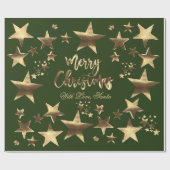 Vrolijk kerststerren Green Gold Elegant Script Cadeaupapier (Vlak)