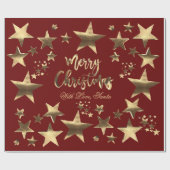 Vrolijk kerststerren Red Gold Elegant script Cadeaupapier (Vlak)