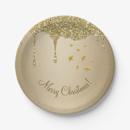 Vrolijk kerststerren smelten gouden glitter papieren bordje
