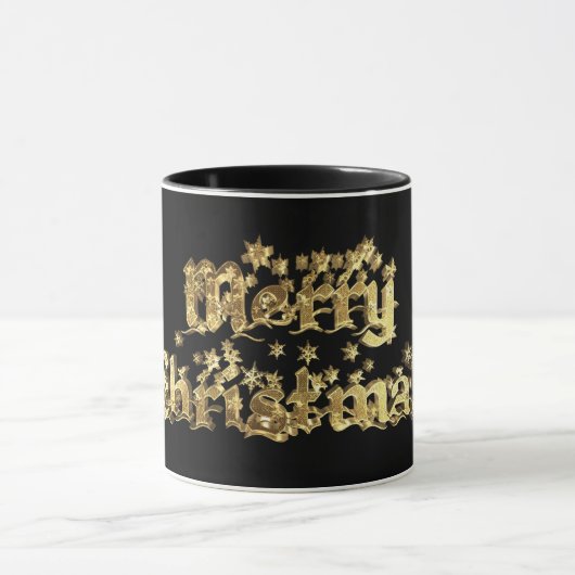 Vrolijk kerststerren Typografie Black en Gold Mok (Midden)