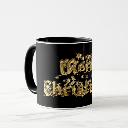 Vrolijk kerststerren Typografie Black en Gold Mok (Voorkant links)