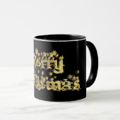 Vrolijk kerststerren Typografie Black en Gold Mok (Voorkant rechts)