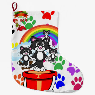 Vrolijk kerststopzetten, Elf Cat Paws Rainbow Grote Kerstsok