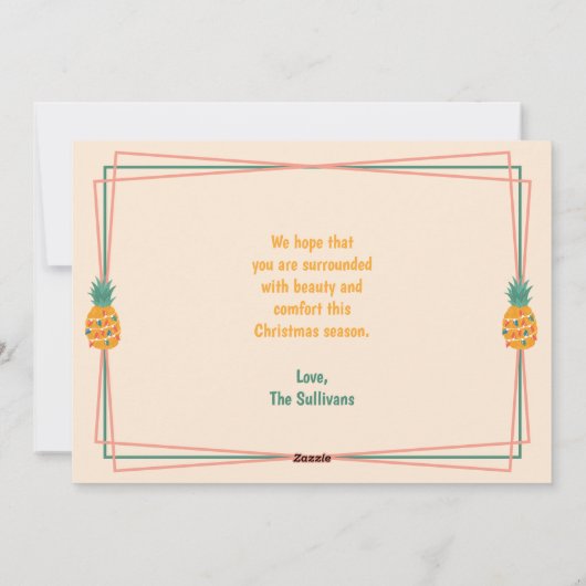 Vrolijk kerststrand met ananas en bloemen feestdagenkaart (Achterkant)