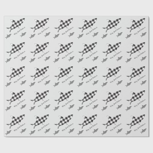 Vrolijk kerststuk zwart-witte buffelplaat cadeaupapier (Vlak)