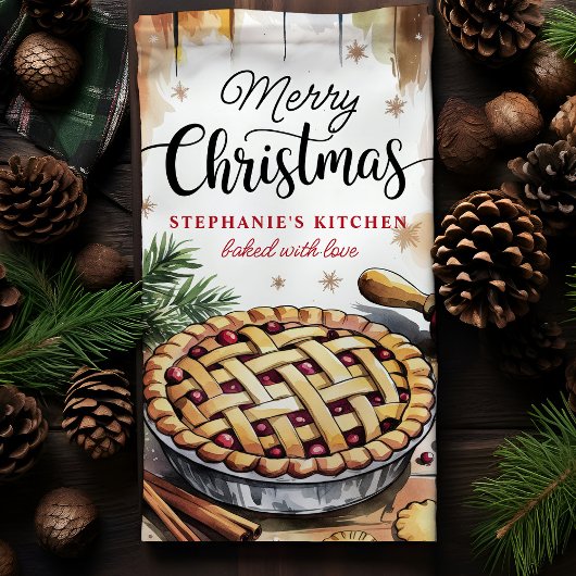 Vrolijk kersttaartbakken gepersonaliseerd theedoek