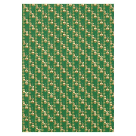 Vrolijk kersttafelkleed, gouden ballen groen tafelkleed (Voorkant)