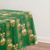 Vrolijk kersttafelkleed, gouden ballen groen tafelkleed (Voorbeeld)