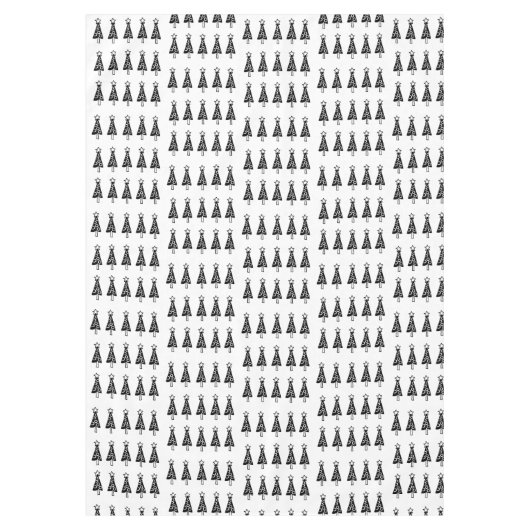 Vrolijk kersttafelkleed, zwarte bomen wit tafelkleed (Voorkant)