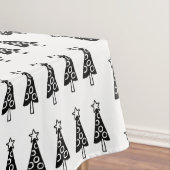 Vrolijk kersttafelkleed, zwarte bomen wit tafelkleed (Voorbeeld)