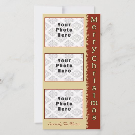 Vrolijk kersttan/rood 3 Foto 4x8 Feestdagenkaart (Voorkant)