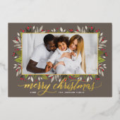 Vrolijk kersttaupe Gold Elegant-script Folie Feestdagenkaart (Voorkant)