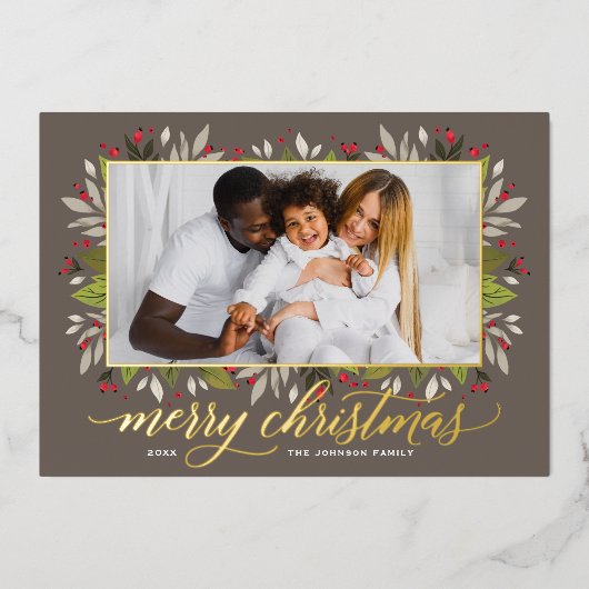 Vrolijk kersttaupe Gold Elegant-script Folie Feestdagenkaart (Voorkant)