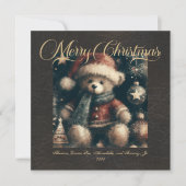 Vrolijk kerstteddybeer faux leer feestdagenkaart (Voorkant)