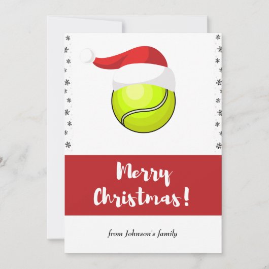 Vrolijk kersttennis Ball en Santa Hat Snowflake Feestdagenkaart (Voorkant)