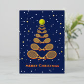 Vrolijk kersttennis boom aangepaste tekst blauw folie feestdagenkaart (Staand Voorkant)
