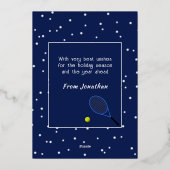 Vrolijk kersttennis boom aangepaste tekst blauw folie feestdagenkaart (Achterkant)