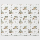 Vrolijk Kerstthema Scene Neutral Pine Gift Cadeaupapier (Vlak)