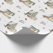 Vrolijk Kerstthema Scene Neutral Pine Gift Cadeaupapier (Hoek)