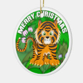 Vrolijk kersttijger keramisch ornament (Links)
