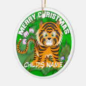 Vrolijk kersttijger keramisch ornament (Links)