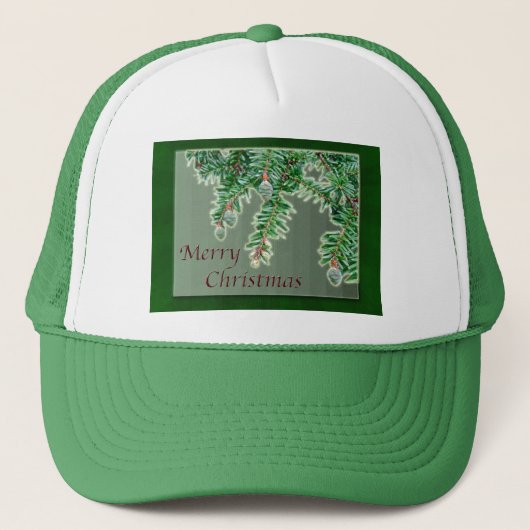 Vrolijk kersttiny Evergreen Cones Trucker Pet (Voorkant)