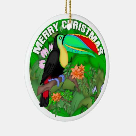 Vrolijk kersttoucan keramisch ornament (Rechts)