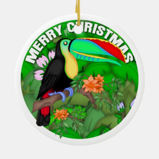 Vrolijk kersttoucan keramisch ornament (Achterkant)