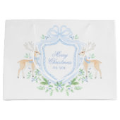 Vrolijk kersttrellis en swag met blauwe boog groot cadeauzakje (Voorkant)