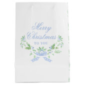 Vrolijk kersttrellis en swag met blauwe boog medium cadeauzakje (Achterkant)