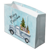 Vrolijk kersttrucje met kalveren groot cadeauzakje (Achterkant Gekanteld)