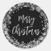 Vrolijk kersttwinkelende zilver Stars Ronde Sticker (Voorkant)