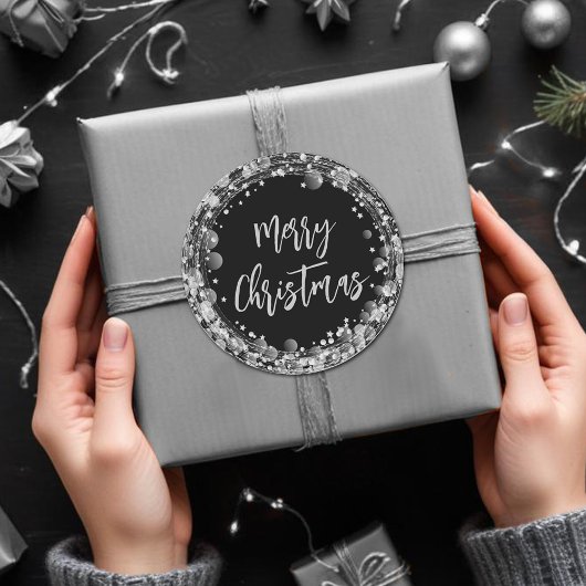 Vrolijk kersttwinkelende zilver Stars Ronde Sticker
