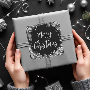 Vrolijk kersttwinkelende zilver Stars Vierkante Sticker