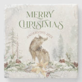 Vrolijk kersttypografie en bloemen met wolf stenen onderzetter (Voorkant)