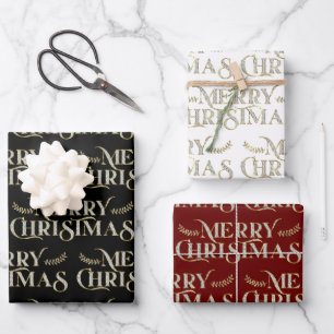 Vrolijk kersttypografie faux glitter textuur inpakpapier vel